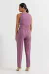 Shop_TIC_Purple Cotton Slub Plain V Neck Anne Sleeveless Vest And Pant Co-ord Set _at_Aza_Fashions