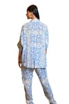Sajeda A Lehry_Blue Silk Crepe Digital Printed Floral Collared Athena Greek Shirt With Pant_Online_at_Aza_Fashions