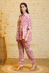 Buy_Sajeda A Lehry_Pink Silk Crepe Digital Printed Floral Collared Athena Greek Shirt With Pant _at_Aza_Fashions