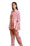 Buy_Sajeda A Lehry_Pink Silk Crepe Digital Printed Floral Collared Athena Greek Shirt With Pant _Online_at_Aza_Fashions