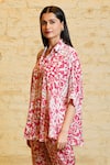 Shop_Sajeda A Lehry_Pink Silk Crepe Digital Printed Floral Collared Athena Greek Shirt With Pant _Online_at_Aza_Fashions