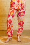 Sajeda A Lehry_Pink Silk Crepe Digital Printed Ikkat Collared Shirt With Pant _at_Aza_Fashions