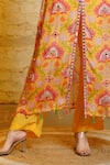 Shop_Sajeda A Lehry_Yellow Silk Crepe Digital Printed Samara Lotus Hand Embroidered Kurta And Pant Set_Online_at_Aza_Fashions