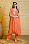 Buy_Sajeda A Lehry_Orange Silk Crepe Digital Printed Tarana Sequin Embroidered Kaftan And Pant Set _at_Aza_Fashions