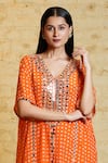 Shop_Sajeda A Lehry_Orange Silk Crepe Digital Printed Tarana Sequin Embroidered Kaftan And Pant Set _Online_at_Aza_Fashions