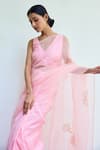 Shop_Ayaka_Pink Silk Organza Hand Embroidery Floral Saree_Online_at_Aza_Fashions