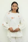 Buy_Ayaka_White Cotton Hand Embroidery Floral Round Top_Online_at_Aza_Fashions