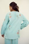 Shop_Ayaka_Blue Cotton Hand Embroidery Floral Round Drop Shoulder Top_Online_at_Aza_Fashions