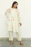 Buy_Ayaka_Off White Mul Chanderi Hand Embroidery Flower Top Round Tunic Dress _at_Aza_Fashions