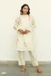 Buy_Ayaka_Off White Mul Chanderi Hand Embroidery Flower Top Round Tunic Dress _Online_at_Aza_Fashions