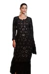 Cilwana Studio_Black Pure Georgette Embroidery Thread Notched Neck Mukaish Kurta With Gharara _Online_at_Aza_Fashions