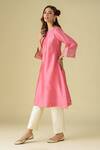 Buy_Mushio_Pink Kurta Chanderi Placement Embroidery Floral Round Neck Gulzar Pant Set_Online_at_Aza_Fashions