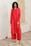 Buy_17:17 by Simmi Saboo_Pink Chanderi Silk Print Chilli Round Neck Abhira Kurta With Pant _at_Aza_Fashions