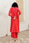 Shop_17:17 by Simmi Saboo_Pink Chanderi Silk Print Chilli Round Neck Abhira Kurta With Pant _at_Aza_Fashions