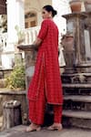 Shop_17:17 by Simmi Saboo_Maroon Chanderi Silk Print Leaf V- Neck Anjum Kurta With Pant _Online_at_Aza_Fashions