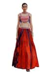 17:17 by Simmi Saboo_Orange Tabby Print Illusion Square Neck Baani Lehenga And Bib Bustier Set _Online_at_Aza_Fashions