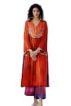 17:17 by Simmi Saboo_Orange Tabby Print Illusion V- Neck Maliha Pleated Kurta With Pant _at_Aza_Fashions