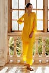 Buy_17:17 by Simmi Saboo_Yellow Chanderi Silk Print Leaf Key Hole Radhi Kurta With Pant _at_Aza_Fashions