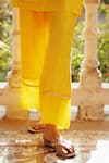 17:17 by Simmi Saboo_Yellow Chanderi Silk Print Leaf Key Hole Radhi Kurta With Pant _Online_at_Aza_Fashions