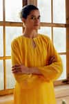 17:17 by Simmi Saboo_Yellow Chanderi Silk Print Leaf Key Hole Radhi Kurta With Pant _at_Aza_Fashions