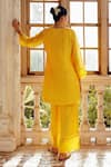 Shop_17:17 by Simmi Saboo_Yellow Chanderi Silk Print Leaf Key Hole Radhi Kurta With Pant _at_Aza_Fashions