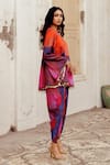 17:17 by Simmi Saboo_Orange Chanderi Silk Print Illusion One Shoulder Roohi Top With Tulip Pant _Online_at_Aza_Fashions