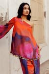 17:17 by Simmi Saboo_Orange Chanderi Silk Print Illusion One Shoulder Roohi Top With Tulip Pant _at_Aza_Fashions