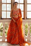 Buy_17:17 by Simmi Saboo_Orange Muslin Print Beads Square Neck Tarasha Lehenga Bustier Set _at_Aza_Fashions