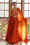 17:17 by Simmi Saboo_Orange Muslin Print Beads Square Neck Tarasha Lehenga Bustier Set _Online_at_Aza_Fashions