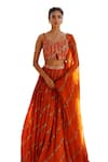 Shop_17:17 by Simmi Saboo_Orange Muslin Print Beads Square Neck Tarasha Lehenga Bustier Set _Online_at_Aza_Fashions