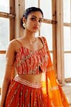 17:17 by Simmi Saboo_Orange Muslin Print Beads Square Neck Tarasha Lehenga Bustier Set _at_Aza_Fashions