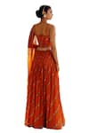 Shop_17:17 by Simmi Saboo_Orange Muslin Print Beads Square Neck Tarasha Lehenga Bustier Set 