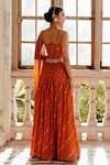 Shop_17:17 by Simmi Saboo_Orange Muslin Print Beads Square Neck Tarasha Lehenga Bustier Set _at_Aza_Fashions