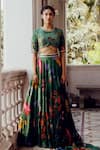 17:17 by Simmi Saboo_Green Tabby Print Trible Floral Round Neck Vamika Lehenga Set _Online_at_Aza_Fashions