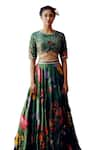 Buy_17:17 by Simmi Saboo_Green Tabby Print Trible Floral Round Neck Vamika Lehenga Set _Online_at_Aza_Fashions