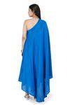 Shop_Komal Shah_Blue Chanderi Embroidery Patch One Shoulder Sequin Bloom Dress _at_Aza_Fashions