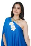 Buy_Komal Shah_Blue Chanderi Embroidery Patch One Shoulder Sequin Bloom Dress _Online_at_Aza_Fashions