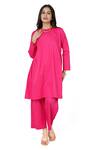 Buy_Komal Shah_Pink Cotton Satin High Neck Side Gathered Kurta With Pant _at_Aza_Fashions