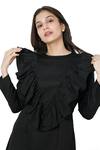 Komal Shah_Black Cotton Satin Solid Round Neck Plain Ruffled Yoke Dress _Online_at_Aza_Fashions