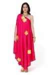 Buy_Komal Shah_Pink Chanderi Embroidery Patch One Shoulder Sequin Floret Dress _at_Aza_Fashions