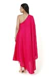 Shop_Komal Shah_Pink Chanderi Embroidery Patch One Shoulder Sequin Floret Dress _at_Aza_Fashions