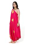 Komal Shah_Pink Chanderi Embroidery Patch One Shoulder Sequin Floret Dress _Online_at_Aza_Fashions