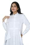 Komal Shah_White Cotton Satin Solid Collar Neck Long Shirt _Online_at_Aza_Fashions