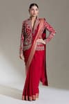 Buy_JAYANTI REDDY_Red Embroidered Zardozi Stand Collar Floral Jacket _at_Aza_Fashions