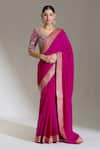 Buy_JAYANTI REDDY_Pink Woven Banaras Border Plain Saree _at_Aza_Fashions