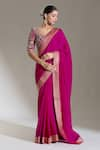 JAYANTI REDDY_Pink Woven Banaras Border Plain Saree _Online_at_Aza_Fashions