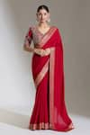 Buy_JAYANTI REDDY_Red Woven Banaras Border Plain Saree _at_Aza_Fashions