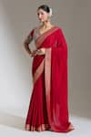 Shop_JAYANTI REDDY_Red Woven Banaras Border Plain Saree _at_Aza_Fashions