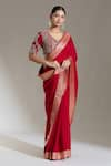 Buy_JAYANTI REDDY_Red Woven Banaras Border Plain Saree _Online_at_Aza_Fashions