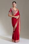 Shop_JAYANTI REDDY_Red Woven Banaras Border Plain Saree _Online_at_Aza_Fashions